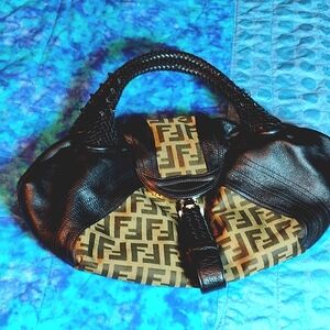 Brown Monogram & Black Leather Tote Fashion Bag, Spy Bag Style, GUC